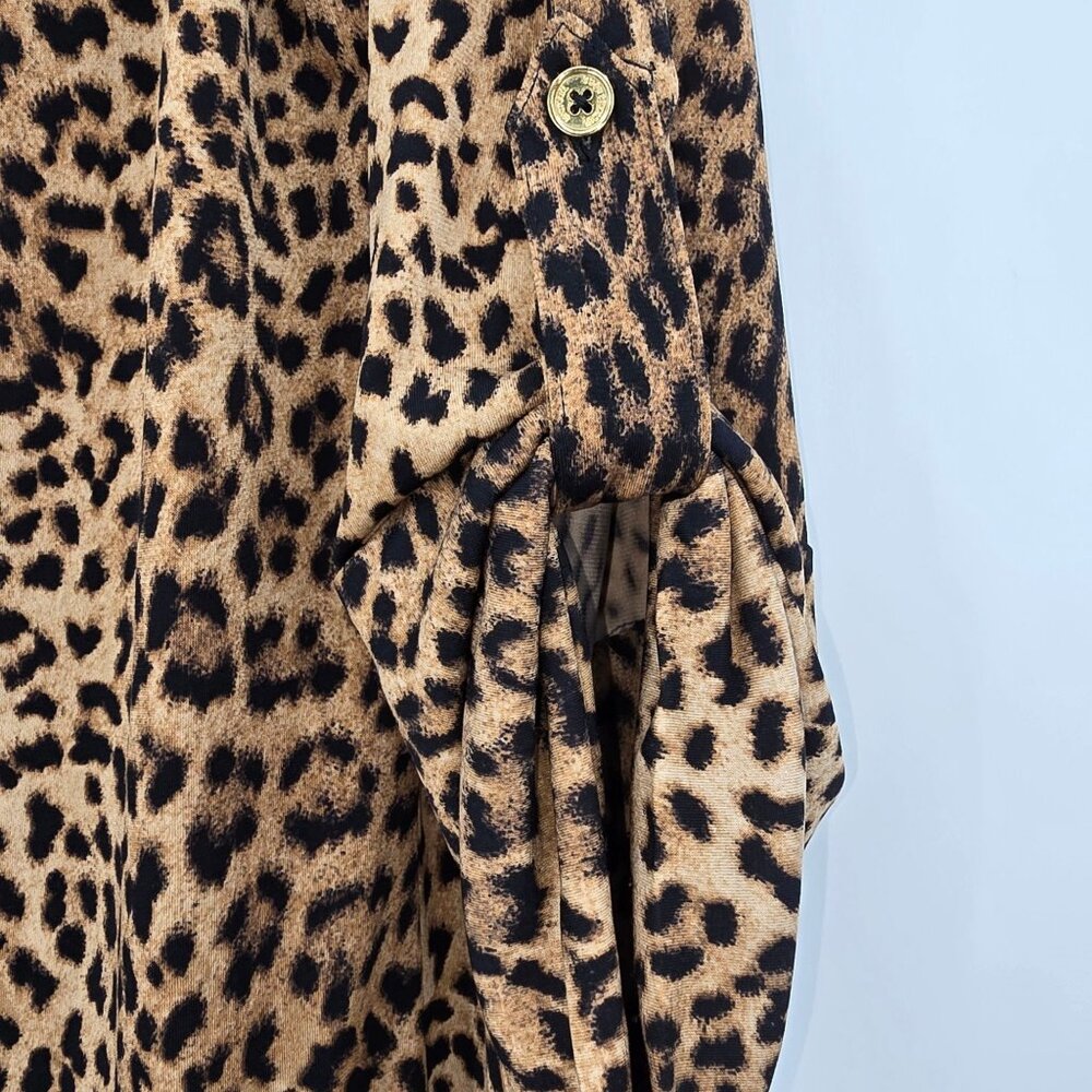 Michael Kors Sz 10 Leopard Print Slinky Stretch Dress Gold Chain Lace Up Detail - Picture 4 of 9
